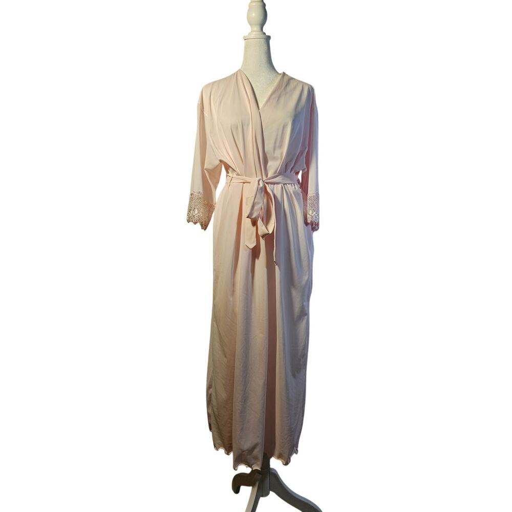 Shadowline Vintage Women's Robe Lace Scalloped‎ Hem Pink Small